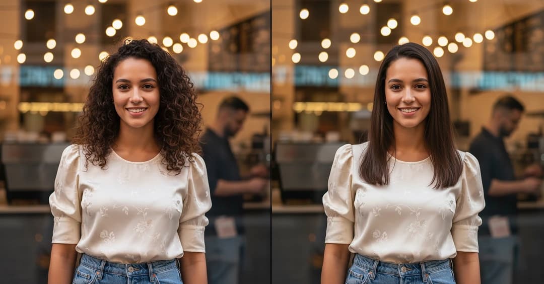 Curly to straight hair preview